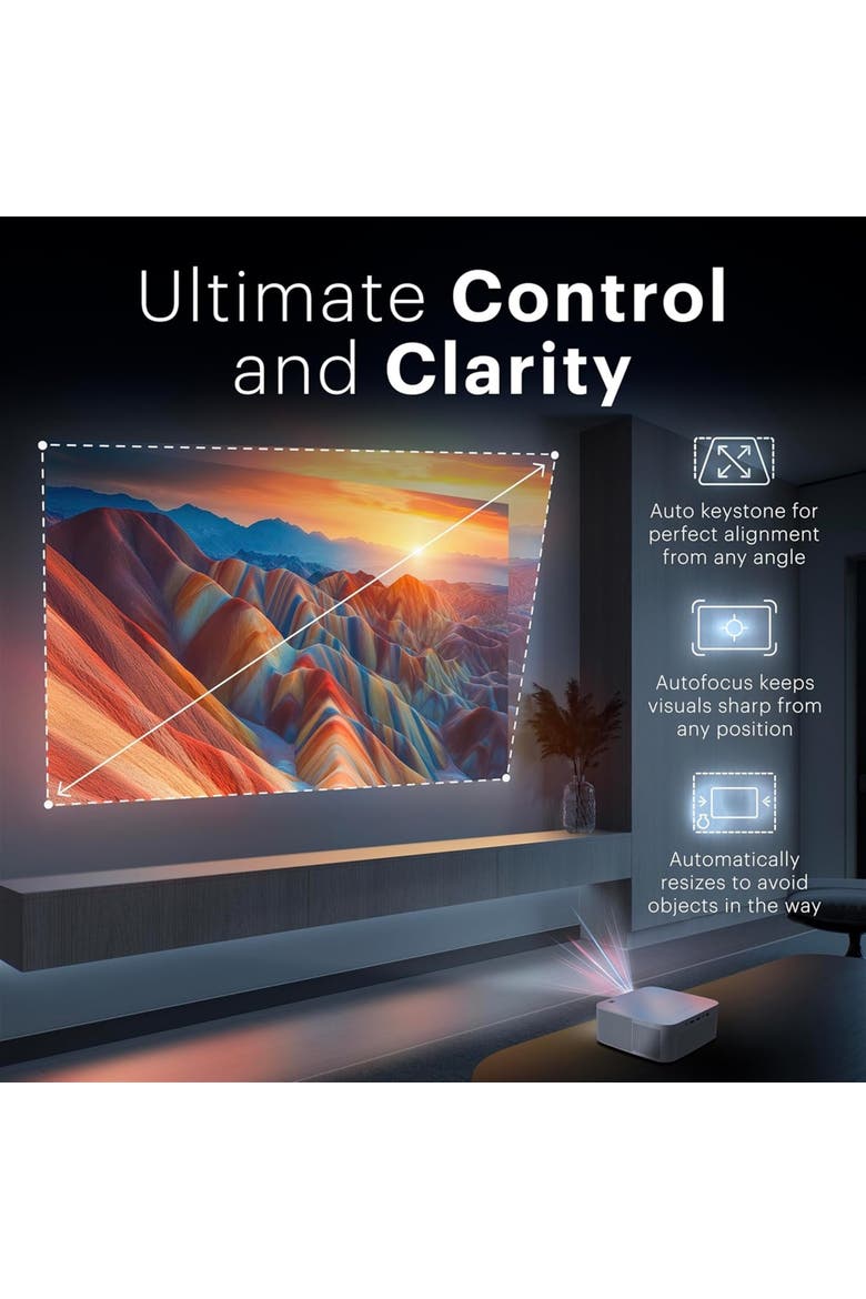 Flik X20 Full HD Smart Projector Kit with 100" Screen, Tripod, Remote, Wi-Fi, EVA Case, Alternate, color, White