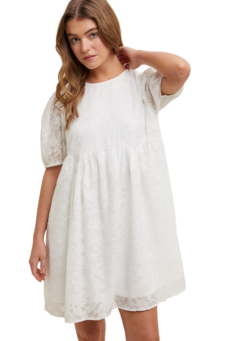 Textured Floral Puff Sleeve Minidress, Alternate, color, OFF WHITE/ CORAL