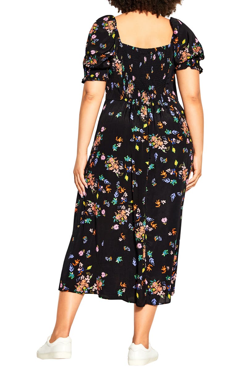 City Chic Windswept Floral Square Neck Dress, Alternate, color, Black Windswept