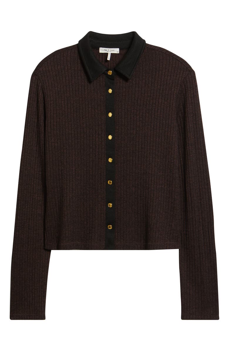 rag & bone Contrast Trim Rib Button-Up Shirt, Alternate, color, Dark Brown