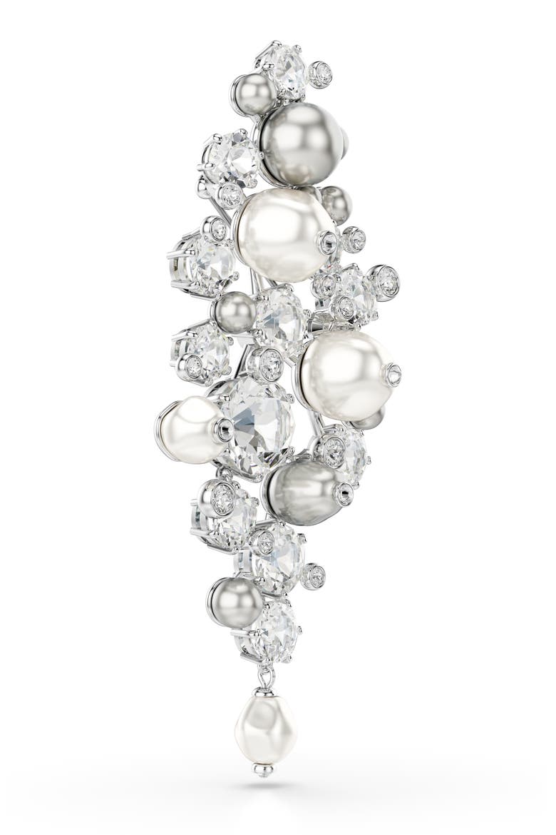 Constella Crystal & Faux Pearl Brooch, Alternate, color, RHODIUM/ CRYSTAL