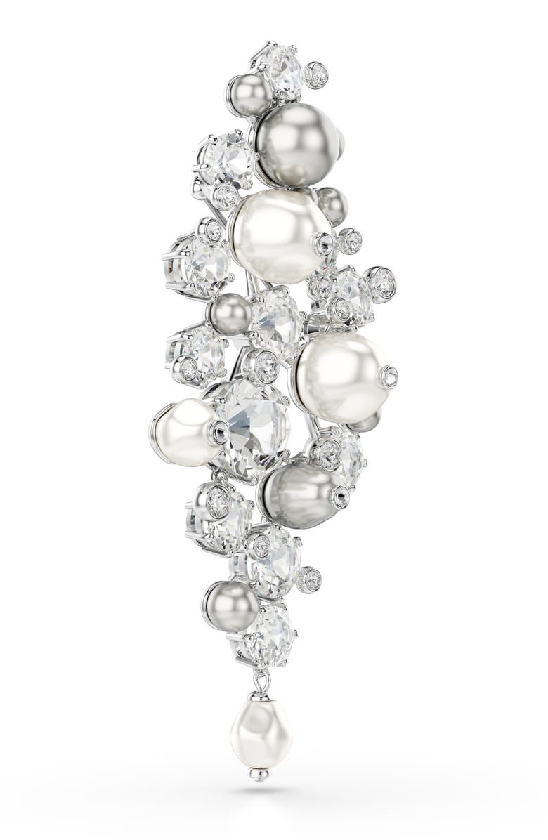 Swarovski Constella Crystal & Faux Pearl Brooch, Alternate, color, Rhodium/ Crystal