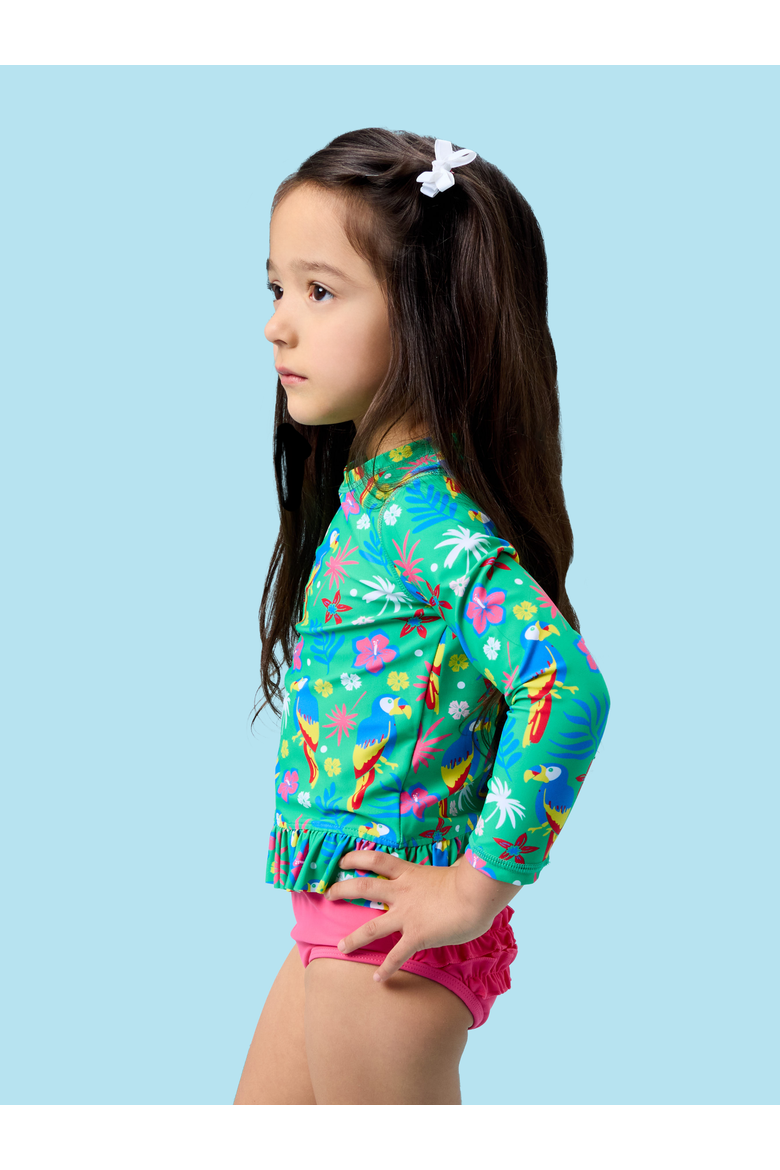 Toddler Girls UPF50+ Long Sleeve Rash Guard Bikini, Alternate, color, Parrot Palms