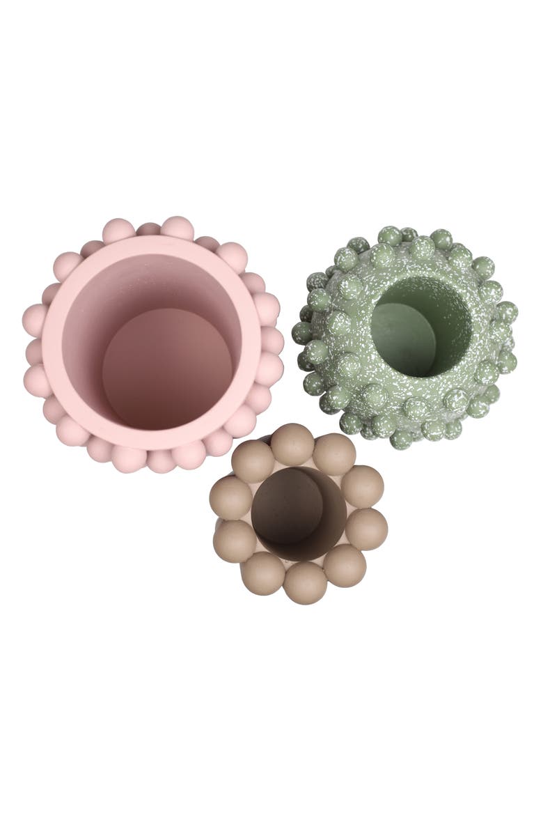Maren Modern Minimalist Handmade Concrete Bubble Cylinder and Round Vase Set, Alternate, color, Dusty Rose