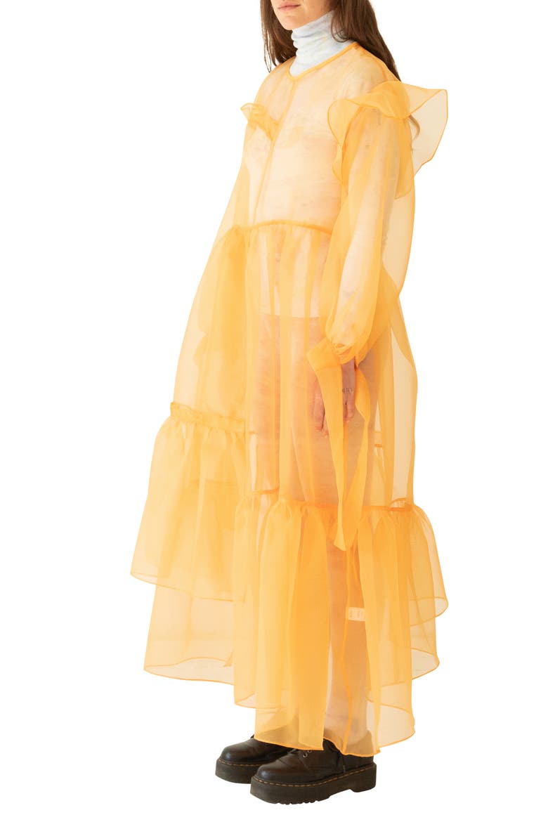 Nine Twenty-Seven Asymmetrical Ruffle Sheer Organza Dress, Alternate, color, WHEAT