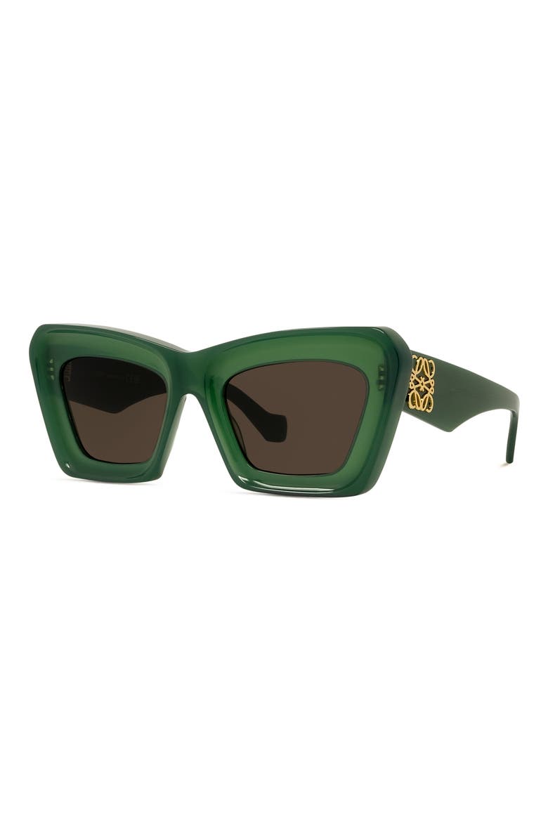Anagram 52mm Cat Eye Sunglasses, Alternate, color, SHINY DARK GREEN / BROWN