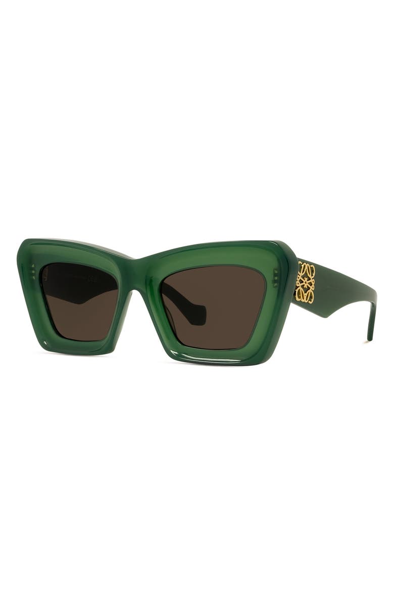 Loewe Anagram 52mm Cat Eye Sunglasses, Alternate, color, Shiny Dark Green / Brown
