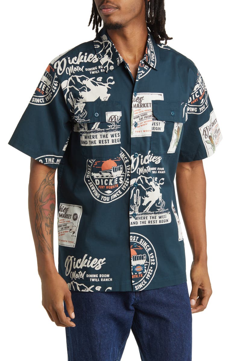 Dickies Greensburg Print Short Sleeve Cotton Button-Up Shirt, Main, color,