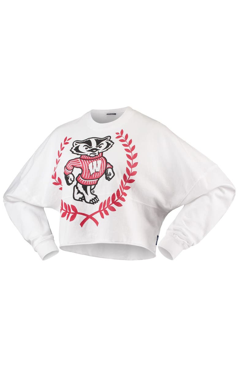 SPIRIT JERSEY Women's White Wisconsin Badgers Laurels Crop Long Sleeve T-Shirt, Alternate, color, 