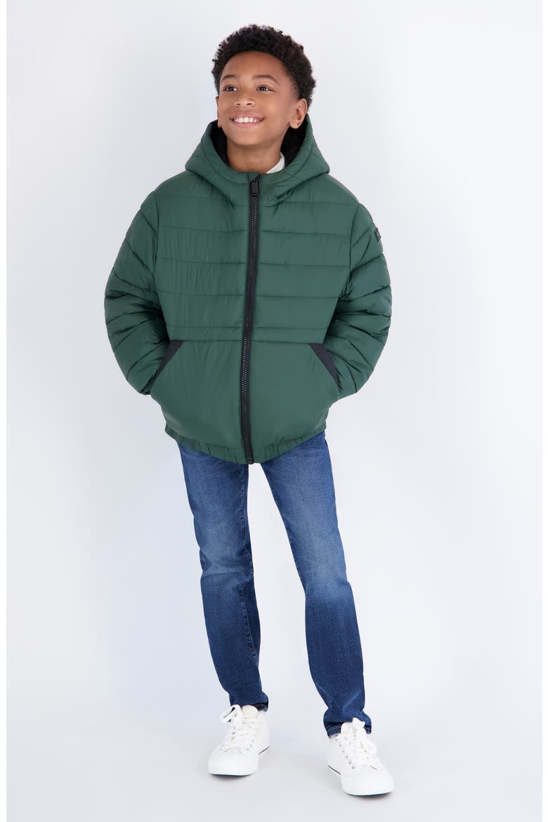 Kids' Quilted Hooded Jacket, Main, color, DARK MOSS