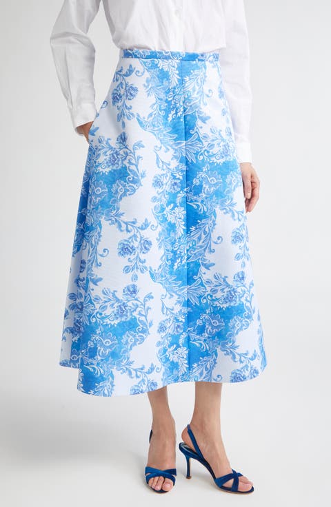 Hallie Floral Damask Taffeta Faille A-Line Skirt