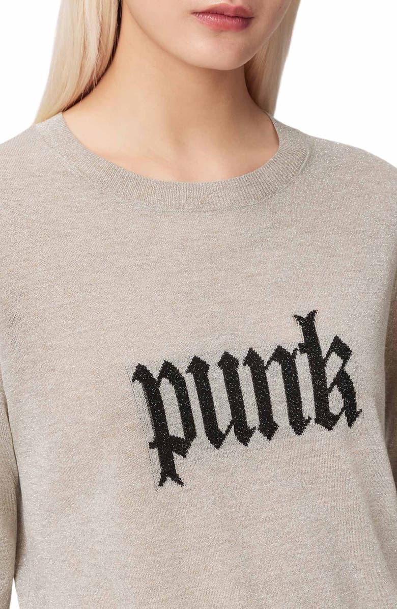 AllSaints Deetz Metallic Punk Graphic Sweater, Alternate, color, Chalk White