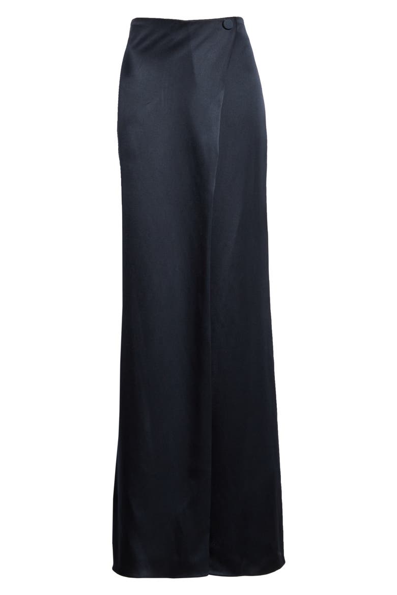 High Waist Wide Leg Silk Pants, Alternate, color, NAVY
