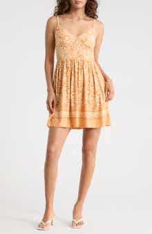 Madden Girl Floral Border Print Smocked Waist Minidress