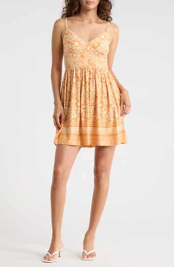 Madden Girl Floral Border Print Smocked Waist Minidress