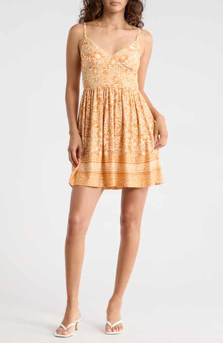 Madden Girl Floral Border Print Smocked Waist Minidress