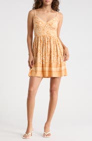 Madden Girl Floral Border Print Smocked Waist Minidress