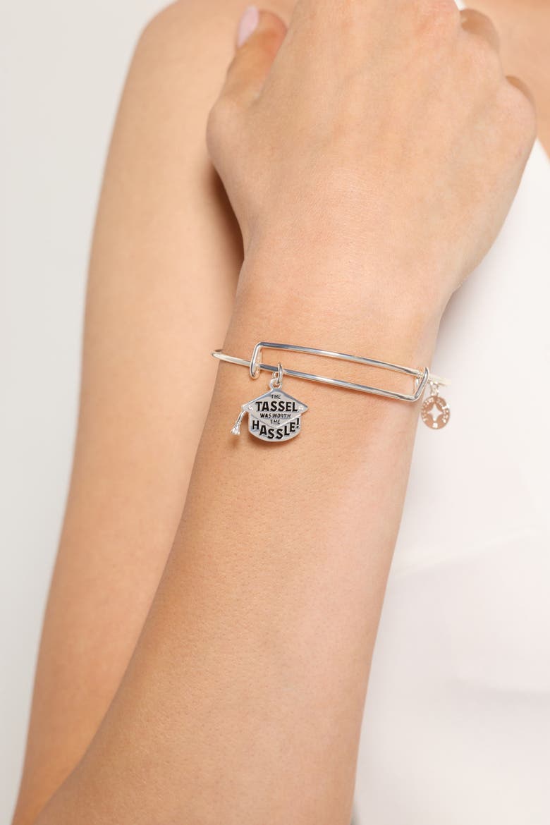 "The Tassel Was Worth The Hassle" Charm Bangle, Alternate, color, Silver
