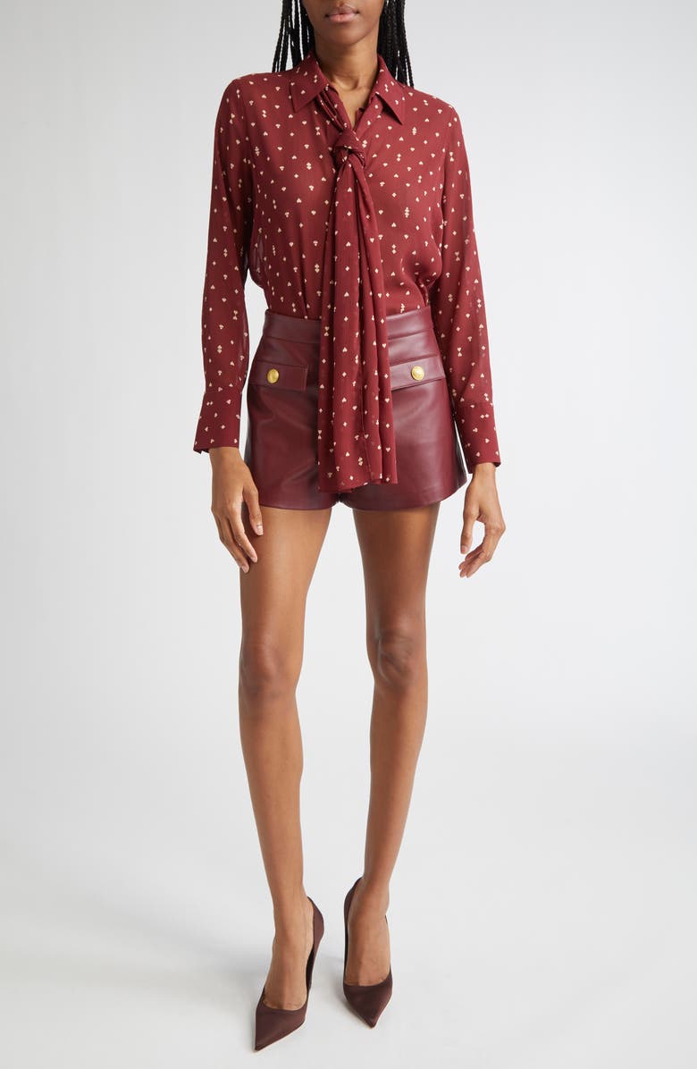 L'AGENCE Basil Tie Neck Shirt, Alternate, color, Black Cherry