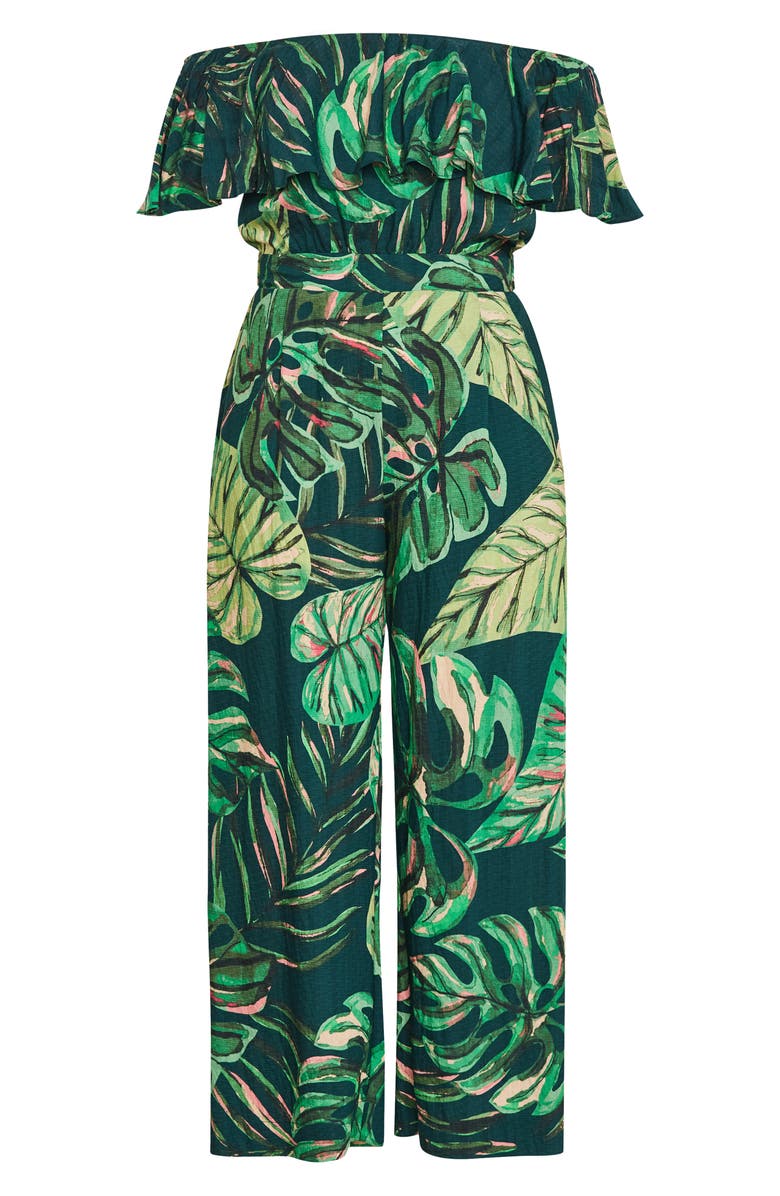 City Chic Peta Palm Jumpsuit, Alternate, color, 