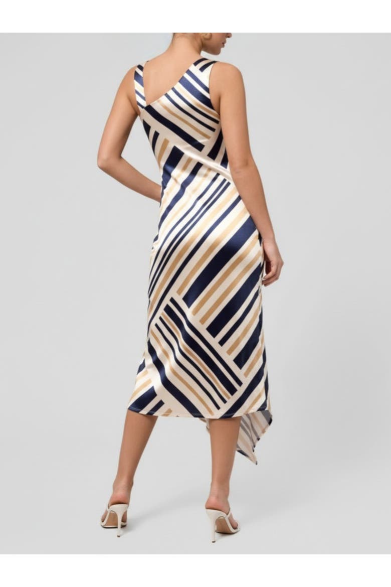 Nerida Asymmetrical Neck Midi Dress, Alternate, color, Navy Ivory Stripe