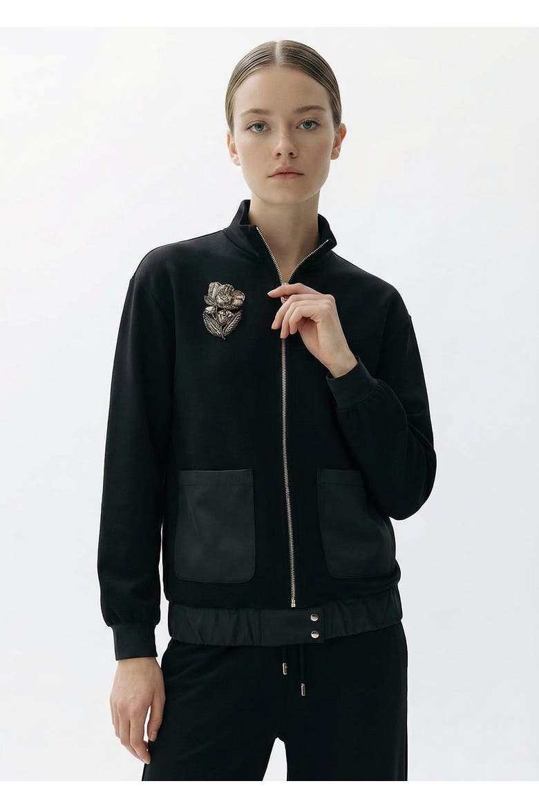 Stone Embellished Regular Knit Jacket, Alternate, color, BLACK