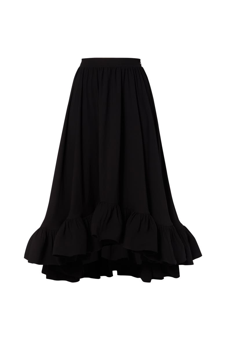 Adriana Frilled Hem Midi Skirt, Alternate, color, Black