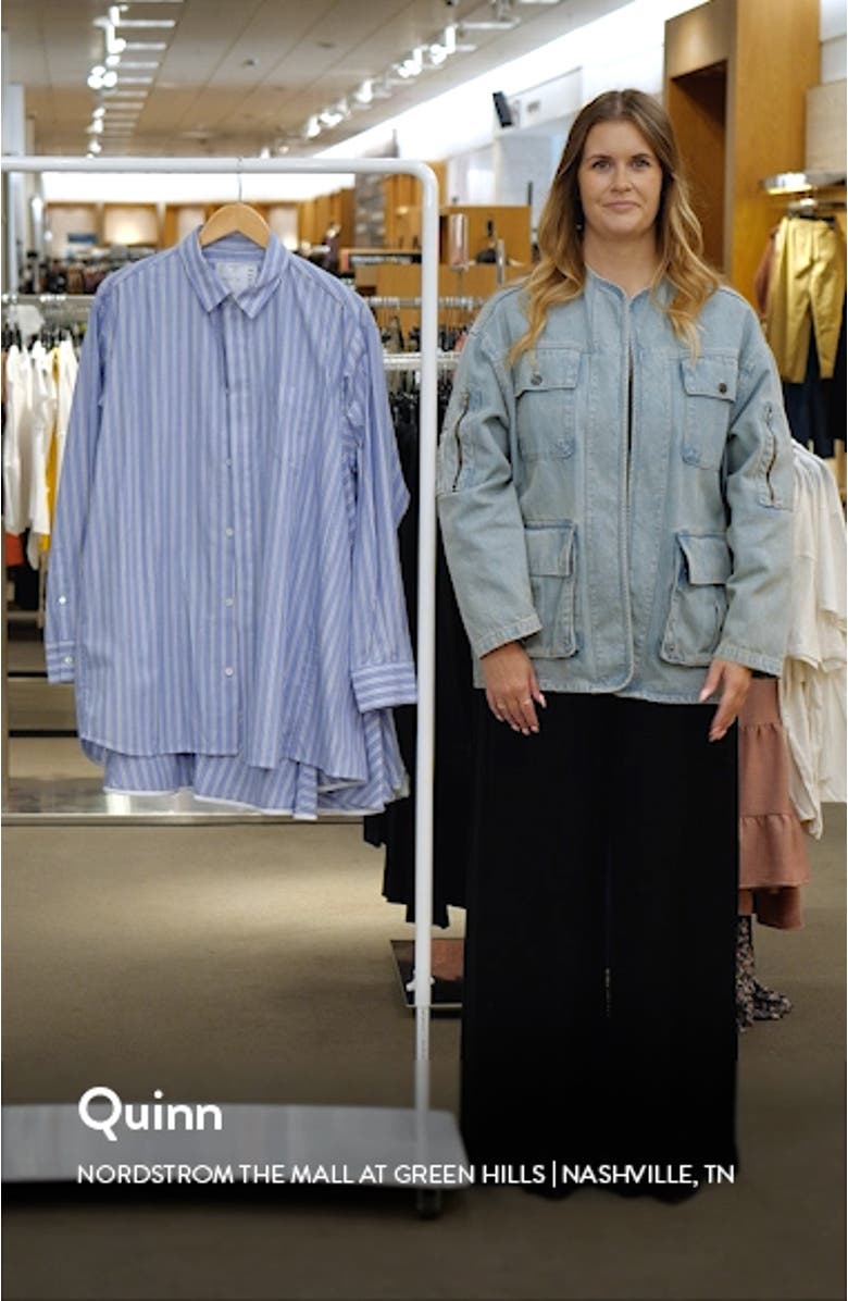 Stripe Layered Ruffle Long Sleeve Cotton Poplin Shirtdress, sales video thumbnail