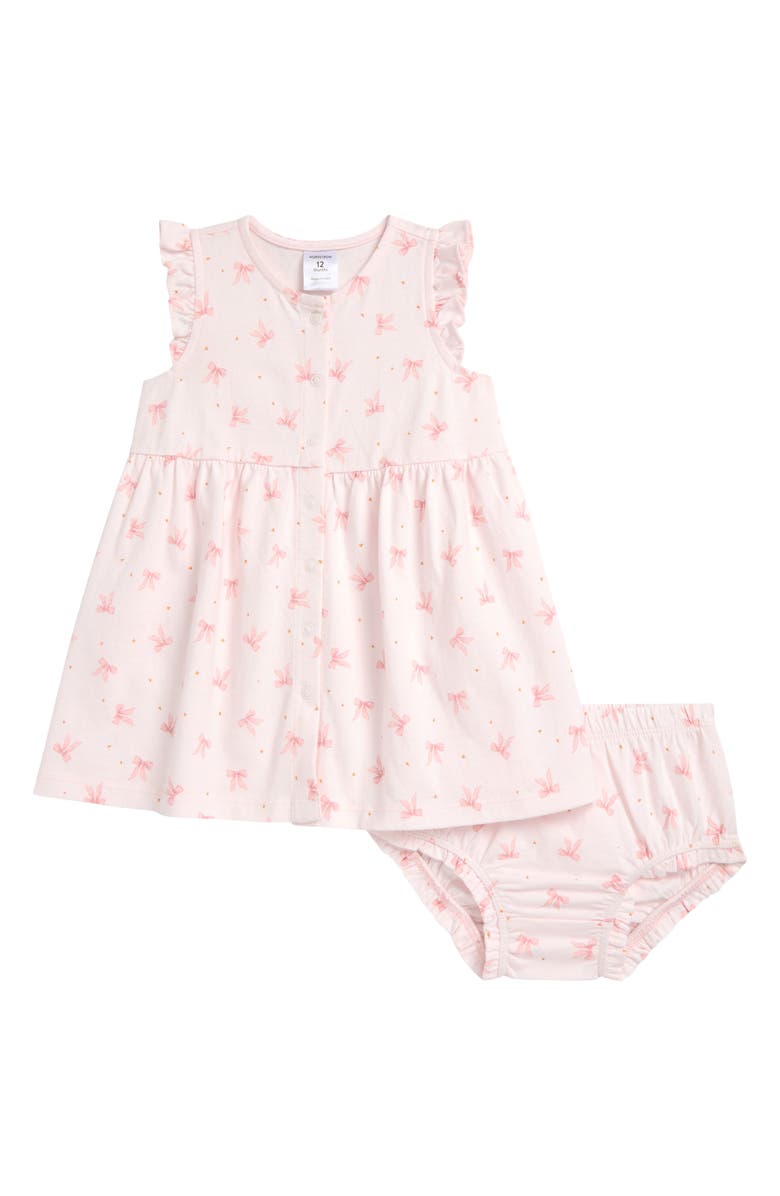 Nordstrom Flutter Sleeve Snap Front Cotton Dress with Bloomers, Main, color, Pink Pretty Bows