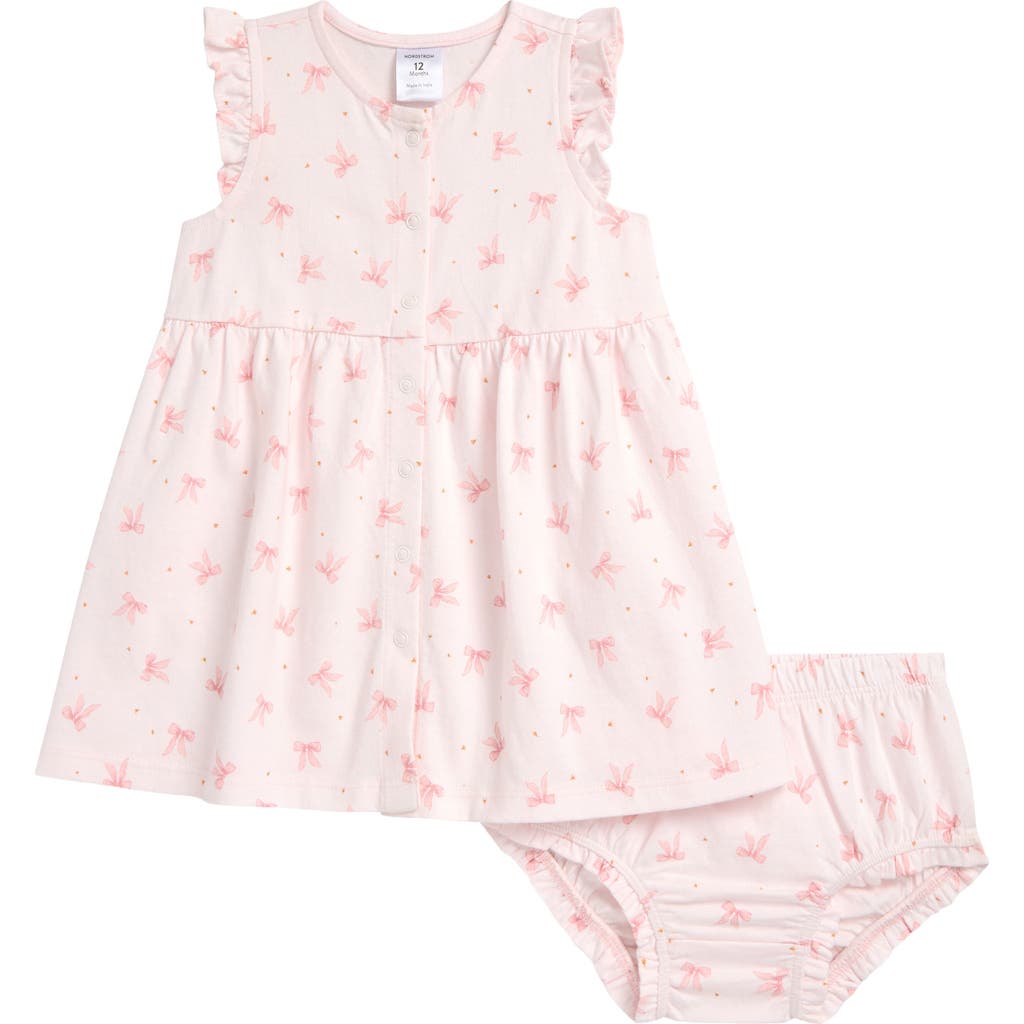 NORDSTROM NORDSTROM FLUTTER SLEEVE SNAP FRONT COTTON DRESS WITH BLOOMERS