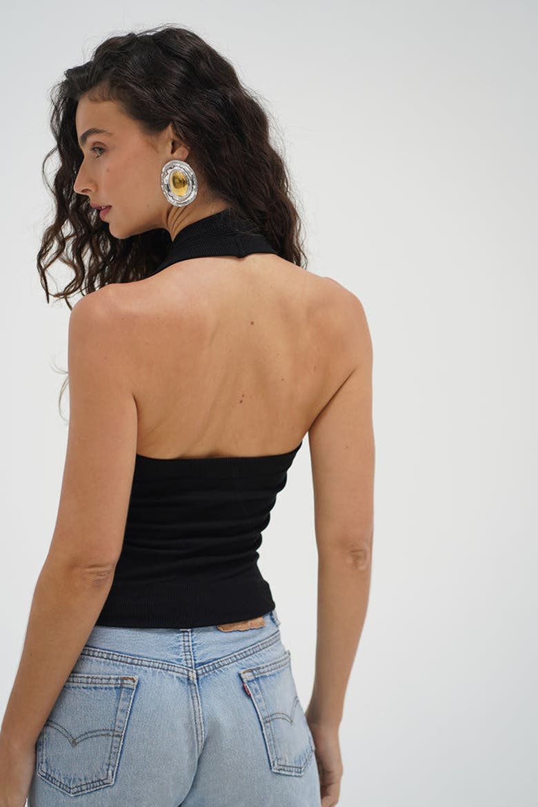 Jules Double Layer Ribbed Halter, Alternate, color, Black