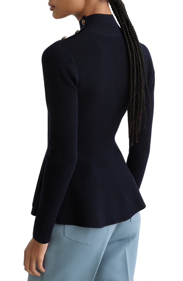 Reiss Isabella Rib Mock Neck Peplum Top, Alternate, color, Navy