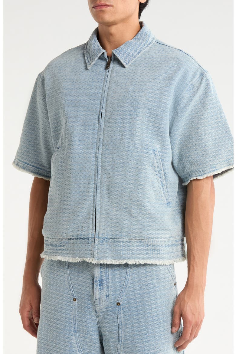 Cotton Blend Zip Front Shirt, Alternate, color, LIGHT INDIGO