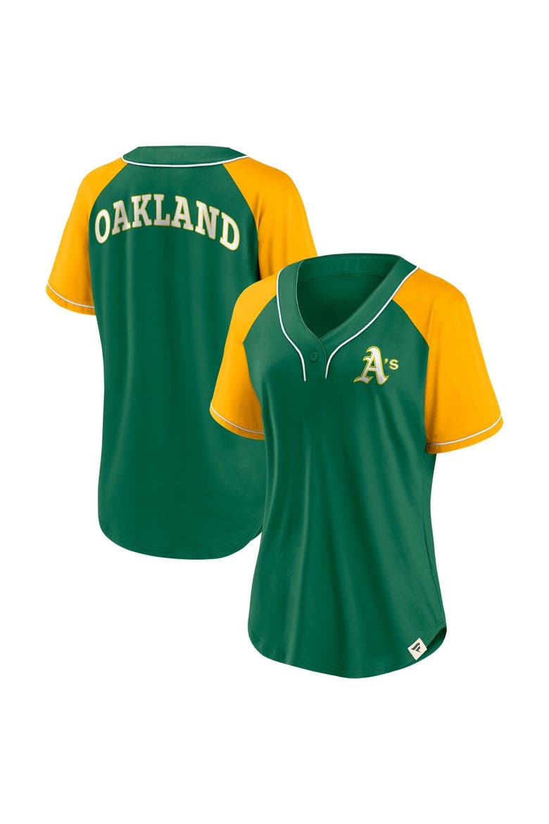 Women's Fanatics Green Oakland Athletics Cooperstown Collection Bunt Raglan V-Neck T-Shirt, Main, color, Green