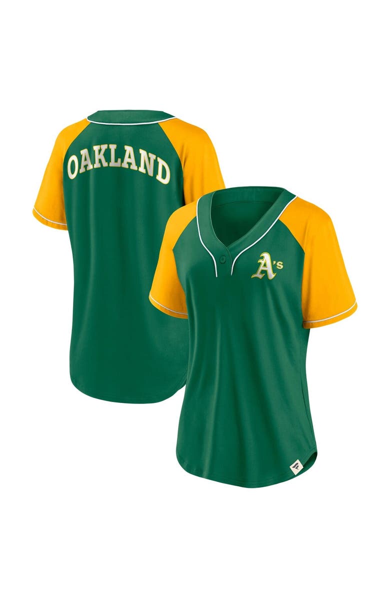 FANATICS Women's Fanatics Green Oakland Athletics Cooperstown Collection Bunt Raglan V-Neck T-Shirt, Main, color, Green