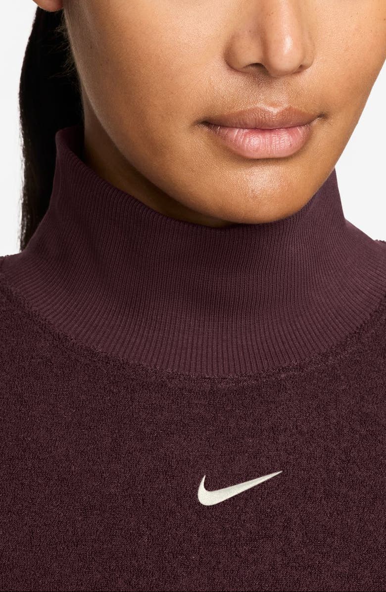 Nike Phoenix Plush Cozy Oversized Mock Neck Sweatshirt, Alternate, color, Burgundy Crush/ Sail