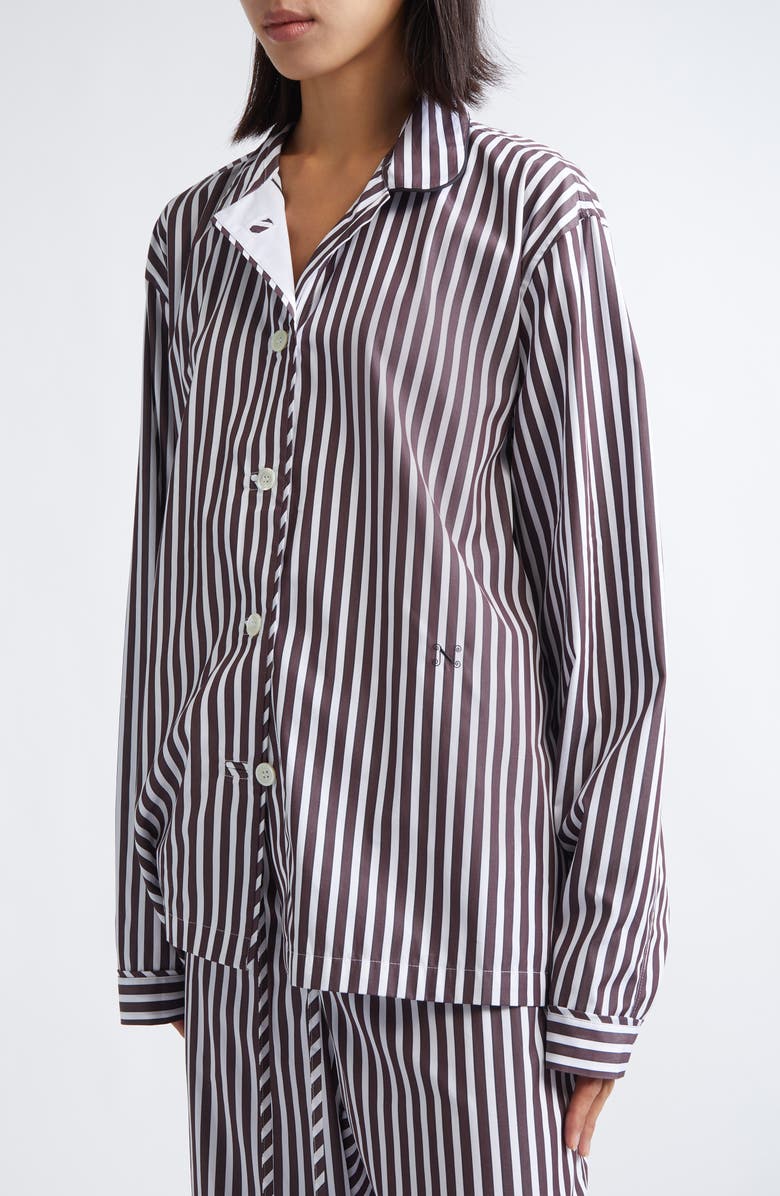 NACKIYÈ Life Is a Beach Stripe Pajama Shirt, Alternate, color, Chocolate Stripe