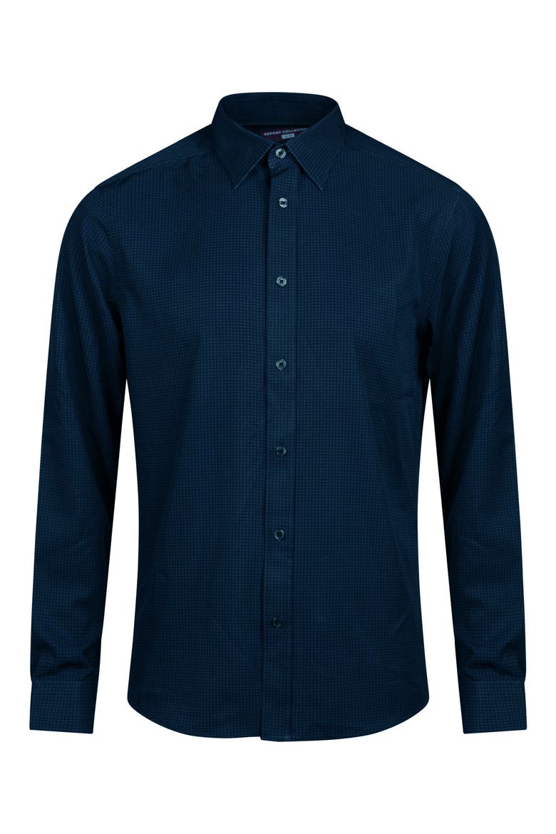 Regular Fit Box Print 4-Way Stretch Button-Up Shirt, Alternate, color, NAVY