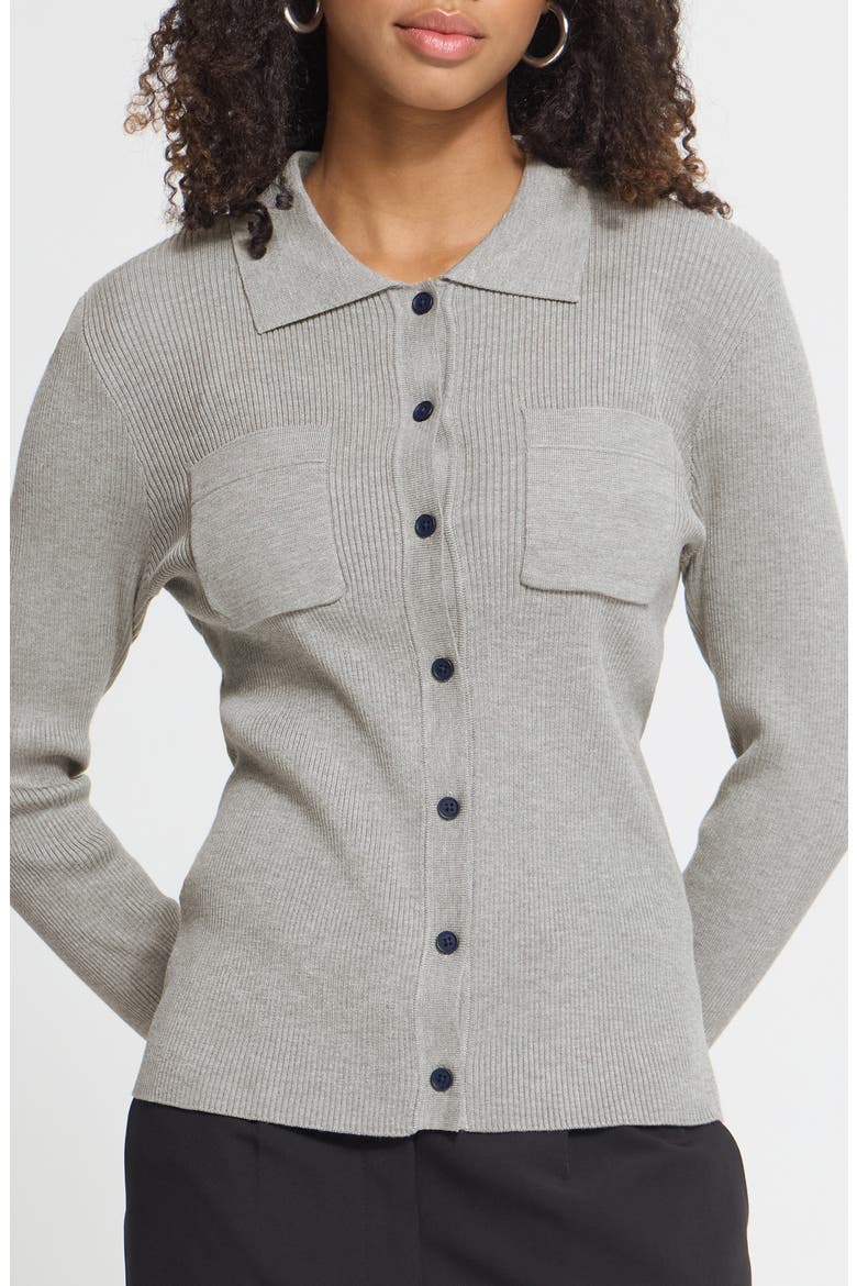 Rib Polo Cardigan, Main, color, LIGHT GREY MELANGE
