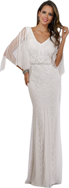 LARA New York Lara Ella Beaded Cape Sleeve Wedding Dress