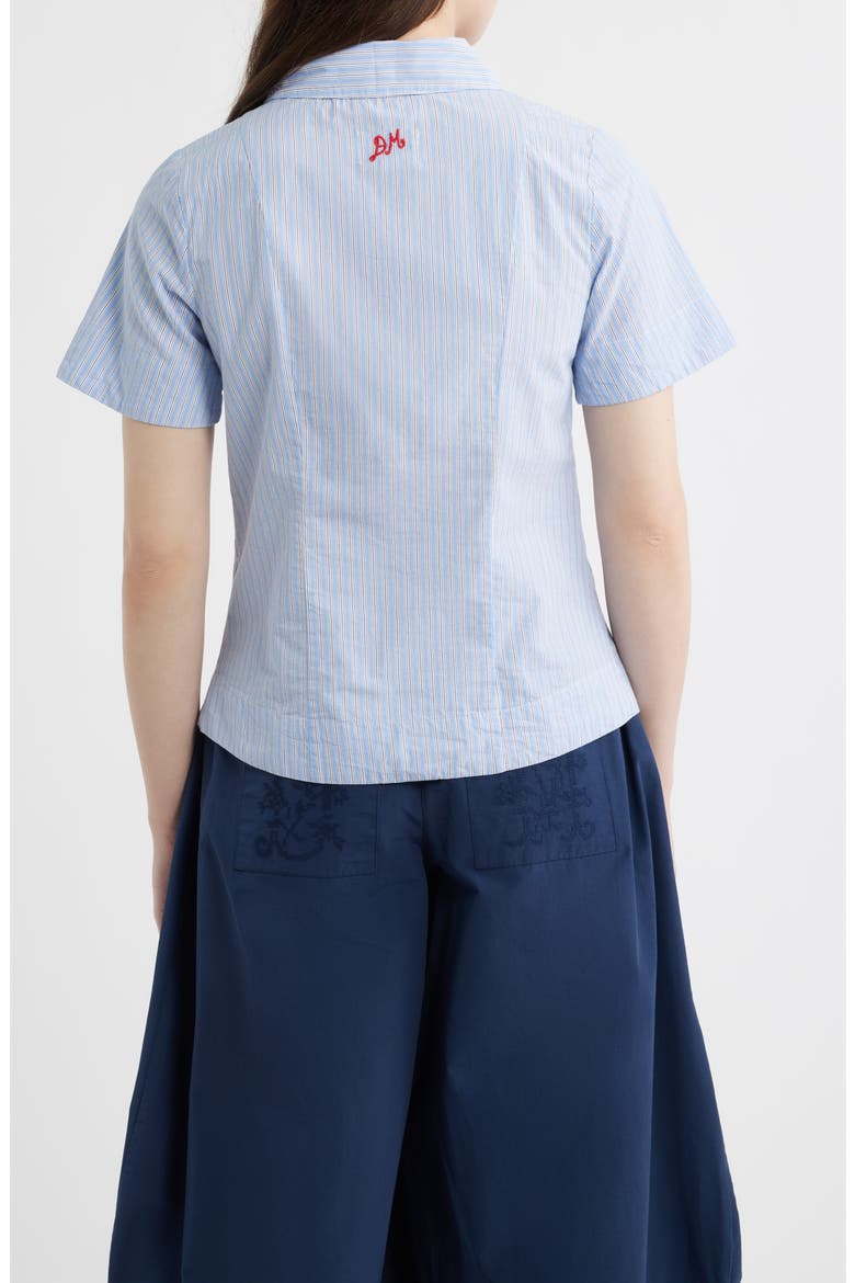 Ebba Pinstripe Keyhole Organic Cotton Button-Up Shirt, Alternate, color, BLUE