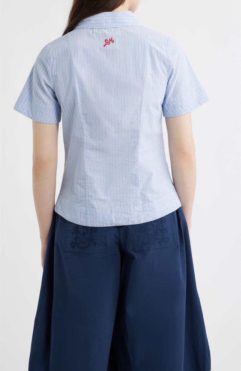 Damson Madder Ebba Pinstripe Keyhole Organic Cotton Button-Up Shirt, Alternate, color, Blue