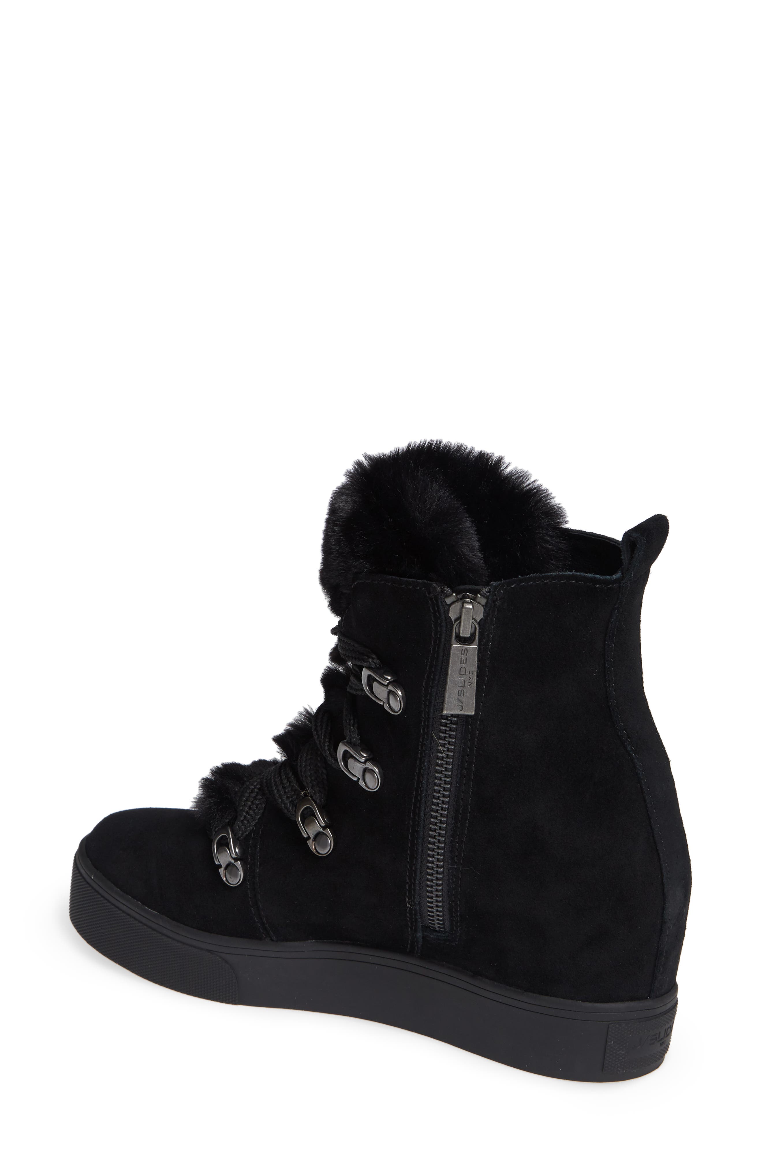 JSlides Whitney Faux Fur Trim High Top Sneaker, Alternate, color, 