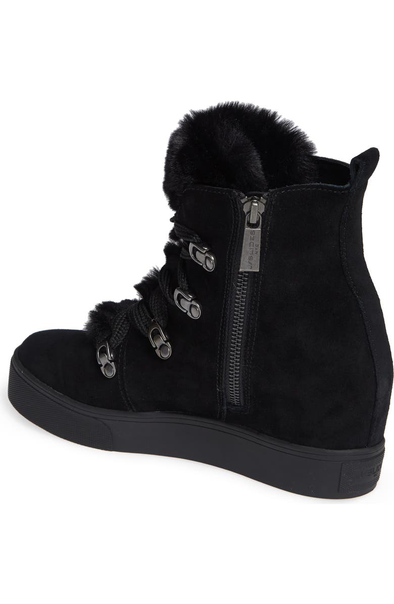JSlides Whitney Faux Fur Trim High Top Sneaker, Alternate, color,