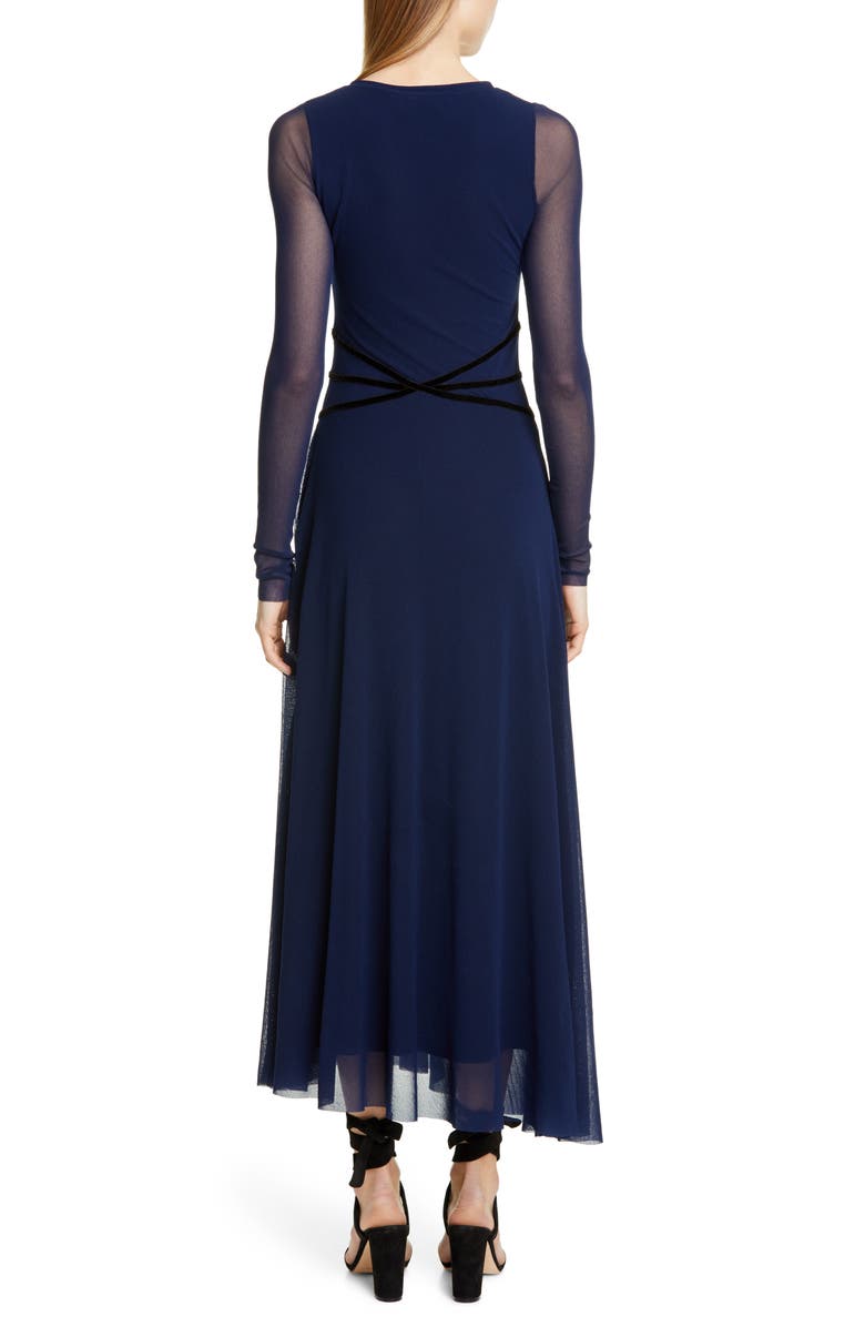 Fuzzi Velvet Detail Long Sleeve Asymmetrical Maxi Dress, Alternate, color, 