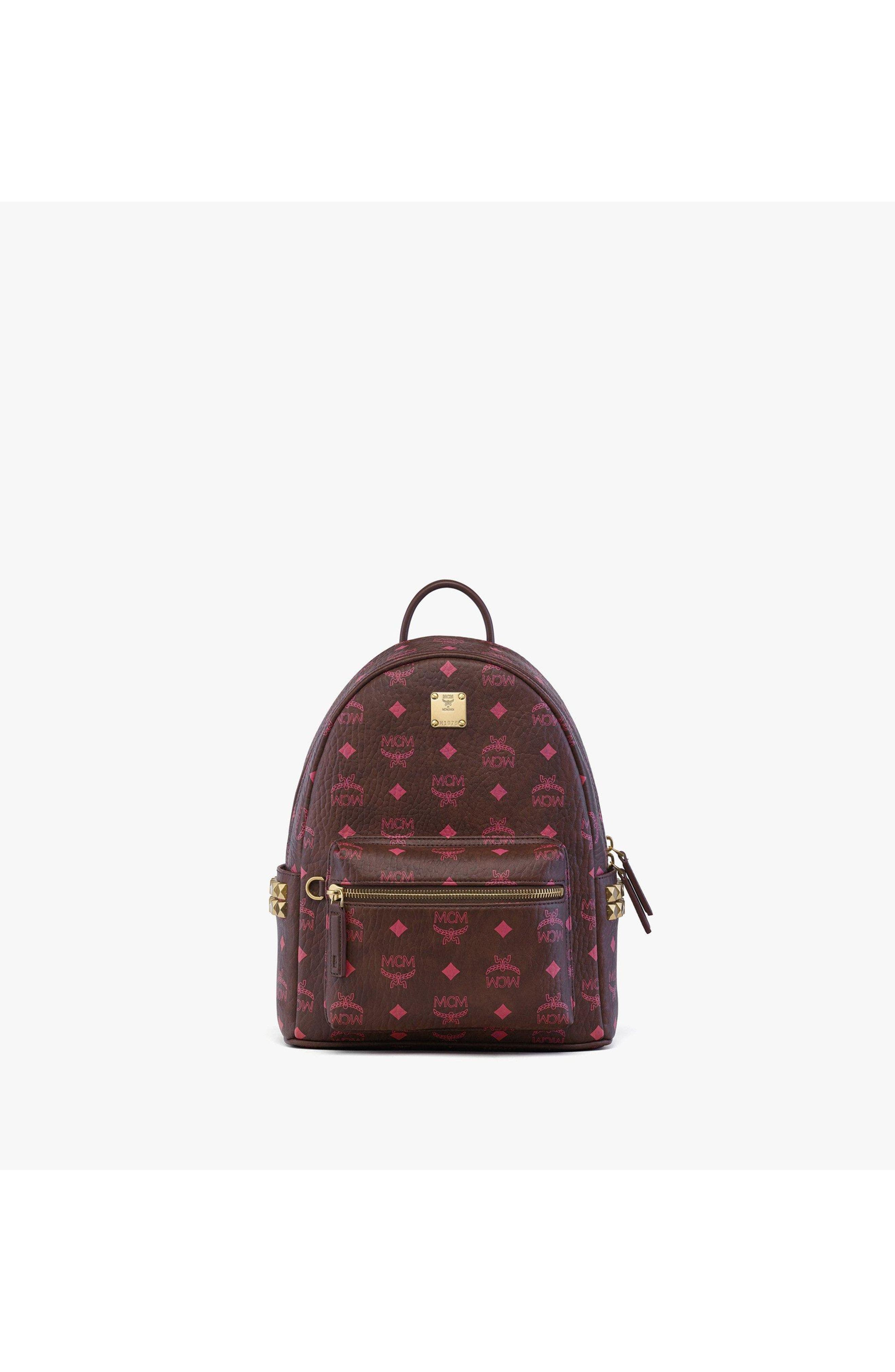 MCM Small Stark Side Studs Backpack in Visetos, Main, color, Cinnamon