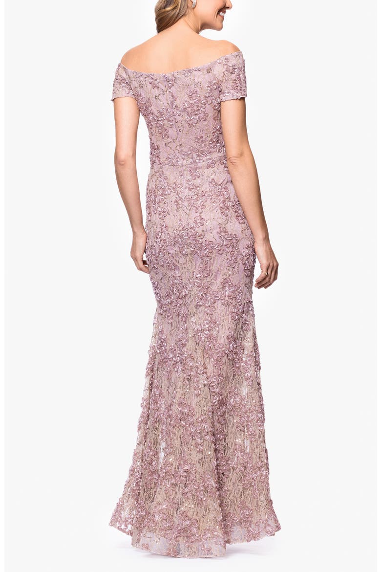 Soutache Lace Off the Shoulder Gown, Alternate, color, GOLD/ PINK