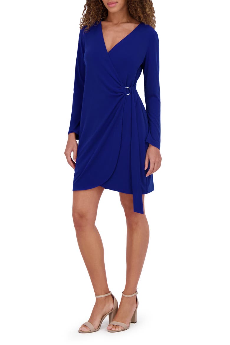 Long Sleeve Jersey Wrap Dress, Alternate, color, COBALT