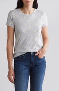 Lucky Brand Daisy All Over Embroidered Cotton Tee