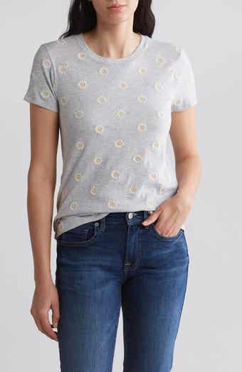 Lucky Brand Daisy All Over Embroidered Cotton Tee